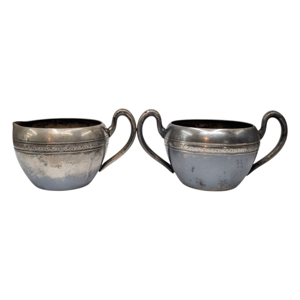 Vtg Silver Plate Creamer Pitcher and Sugar Bowl Set